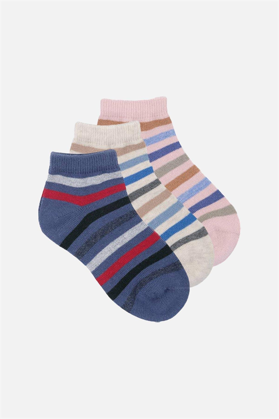 Mısırlı Unisex Pamuklu 3 Çift Çocuk Patik Çorap Çok Renkli