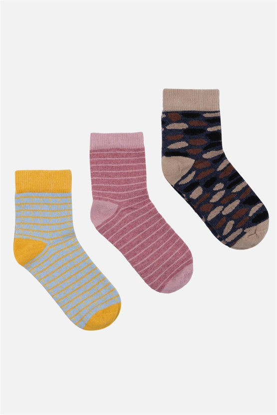 Mısırlı Unisex Pamuklu 3 Çift Çocuk Soket Çorap Çok Renkli