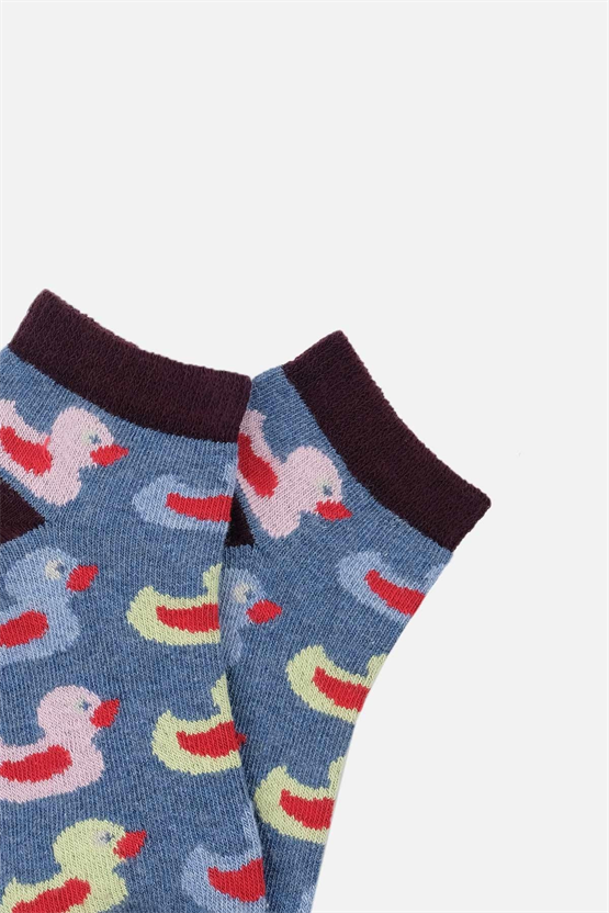 Mısırlı Unisex Pamuklu 3 Çift Ördek Desenli Çocuk Patik Çorap Ördek Desenli