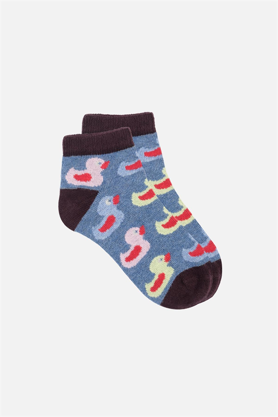 Mısırlı Unisex Pamuklu 3 Çift Ördek Desenli Çocuk Patik Çorap Ördek Desenli