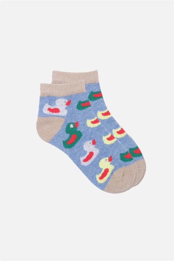 Mısırlı Unisex Pamuklu 3 Çift Ördek Desenli Çocuk Patik Çorap Ördek Desenli