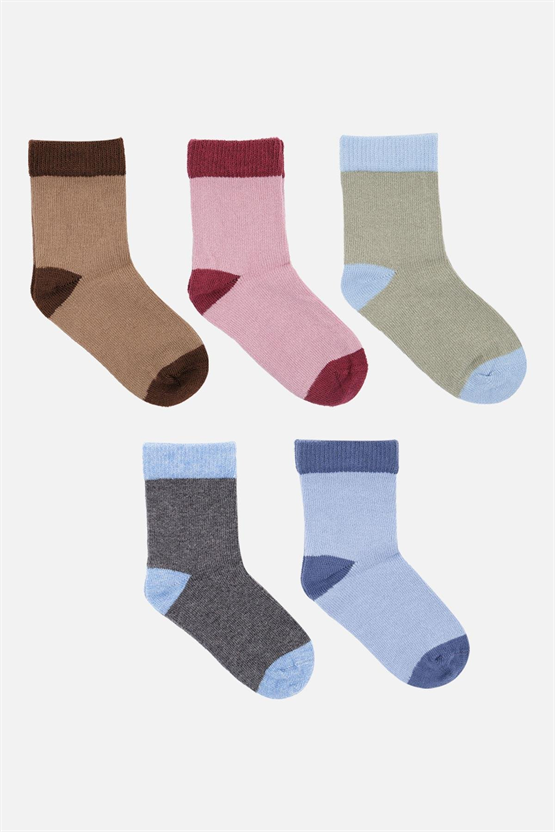 Mısırlı Unisex Pamuklu 5 Çift Bebek ve Çocuk Çorap Çok Renkli