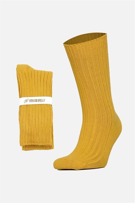 Mısırlı Unisex Pamuklu Bio Cotton Kışlık Soket Çorap Hardal