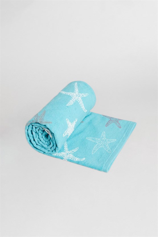 Mısırlı Unisex Pamuklu Microfiber Deniz Yıldızlı Plaj Havlu Mint