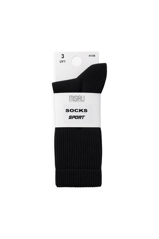 Mısırlı Unisex Pamuklu Spor Çorap, 3lü Siyah