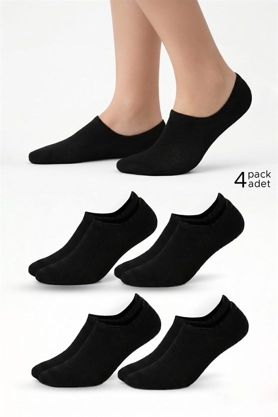 Mısırlı Unisex Pamuklu Süper Fit 4 Çift Sneaker Çorap Siyah