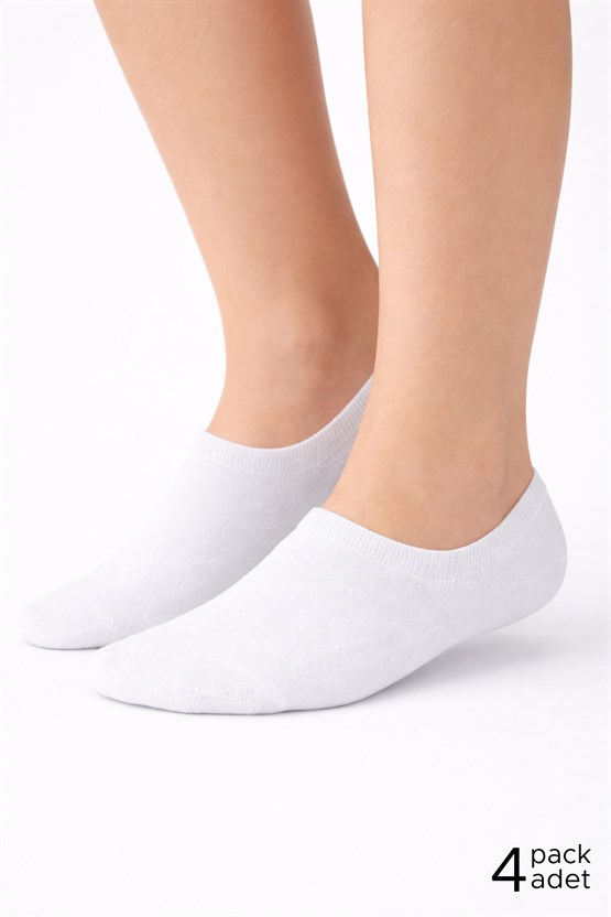 Mısırlı Unisex Pamuklu Süper Fit 4 Çift Sneaker Çorap Beyaz