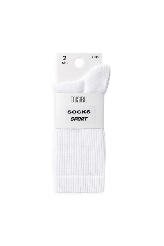 Mısırlı Unisex Pamuklu Yarım Havlu Spor Çorap, 2li Beyaz