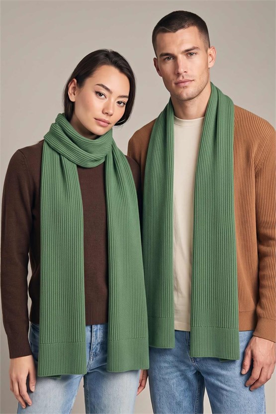 Mısırlı Unisex Yün Fitilli Atkı Yeşil