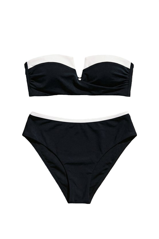 Mısırlı V Yaka Soft Straplez Bikini Takım Siyah