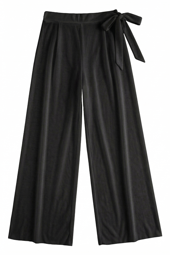 Mısırlı Yandan Bağlamalı Pantolon Pareo Siyah