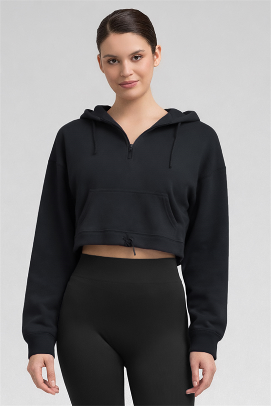 Mısırlı Yarım Fermuarlı Kapüşonlu Orta Sweatshirt Antrasit