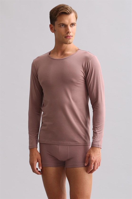 ORGANIC Pamuklu HERCULES Slim Fit Bisiklet Yaka Uzun Kollu Erkek Fanila Lavender