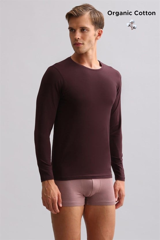 ORGANIC Pamuklu HERCULES Slim Fit Bisiklet Yaka Uzun Kollu Erkek Fanila Mor