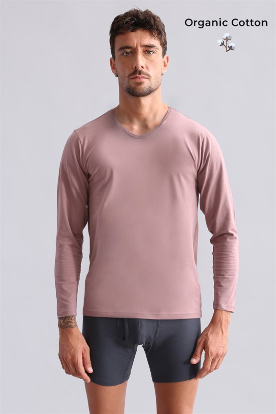ORGANIC Pamuklu HERCULES Slim Fit V Yaka Uzun Kollu Erkek Fanila Lavender