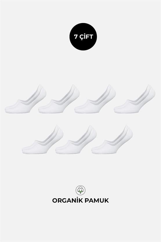 ORGANİK PAMUKLU Erkek Kutulu 7 Çift Babet Çorap Beyaz