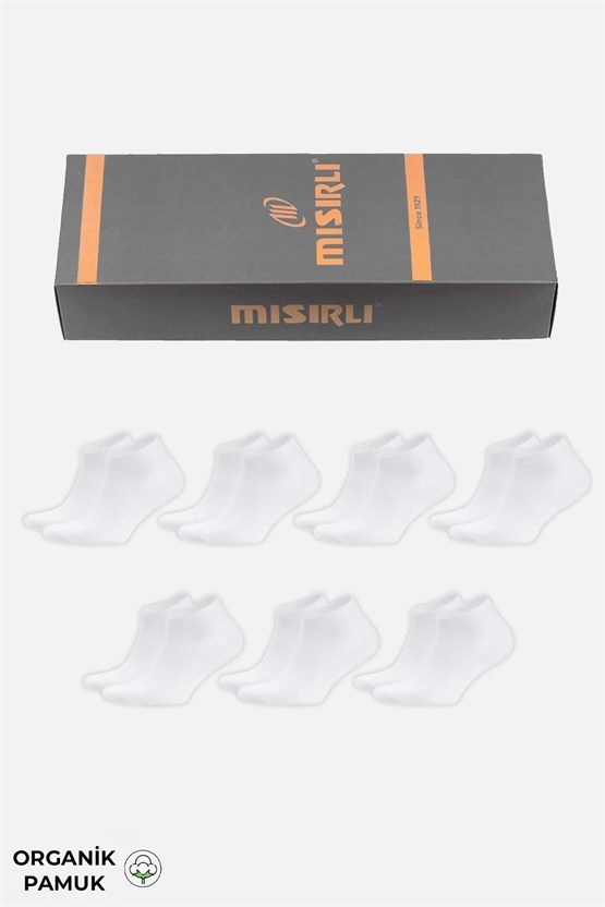 ORGANİK PAMUKLU Unisex 7 Çift Patik Çorap Beyaz