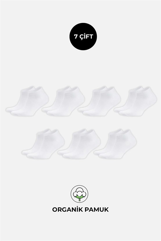 ORGANİK PAMUKLU Unisex 7 Çift Patik Çorap Beyaz