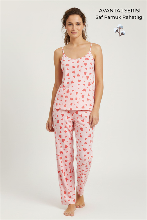 Mısırlı Kadın Pamuklu Askılı Pijama Takımı Pembe