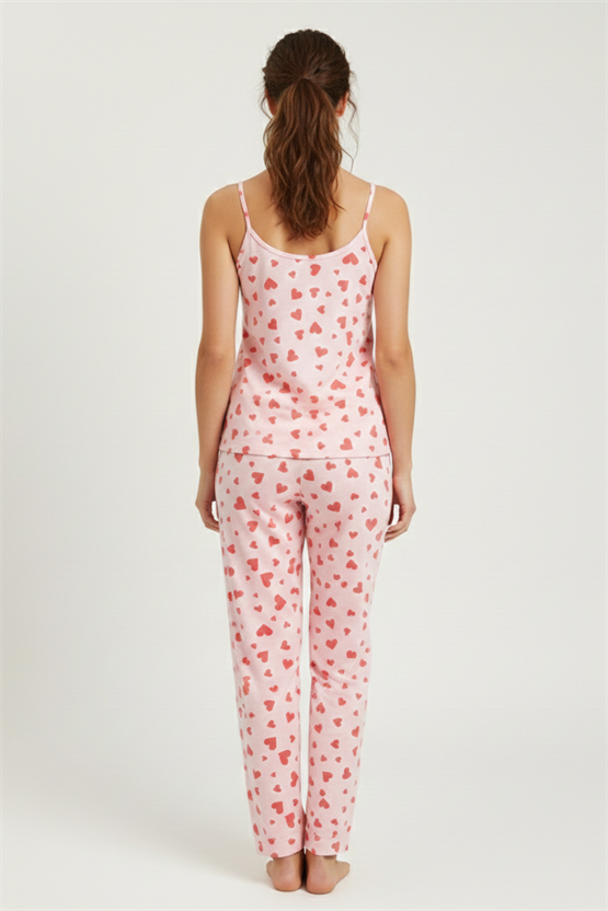 Mısırlı Kadın Pamuklu Askılı Pijama Takımı Pembe
