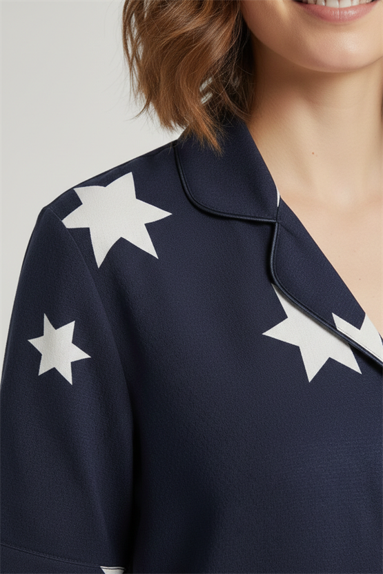 Pamuklu Kısa Kollu Gömlek Şortlu Takım Lacivert