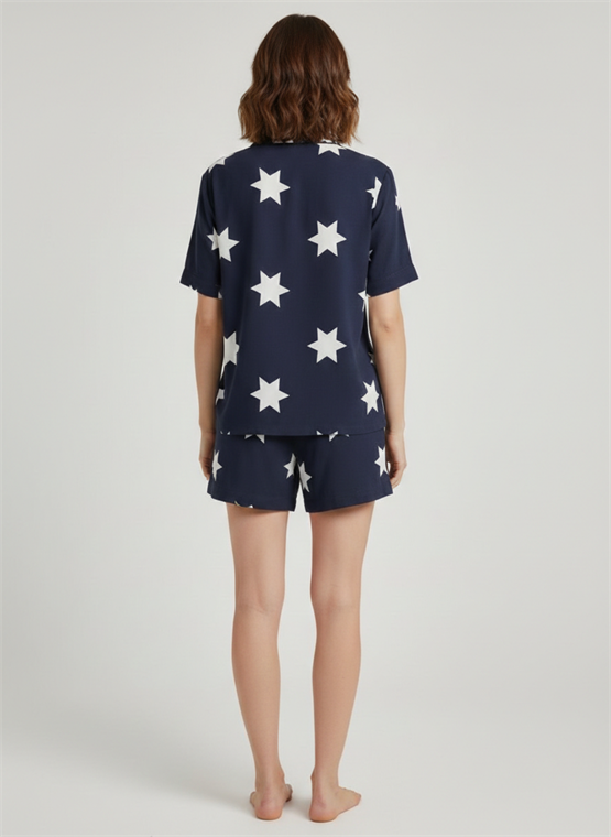 Pamuklu Kısa Kollu Gömlek Şortlu Takım Lacivert