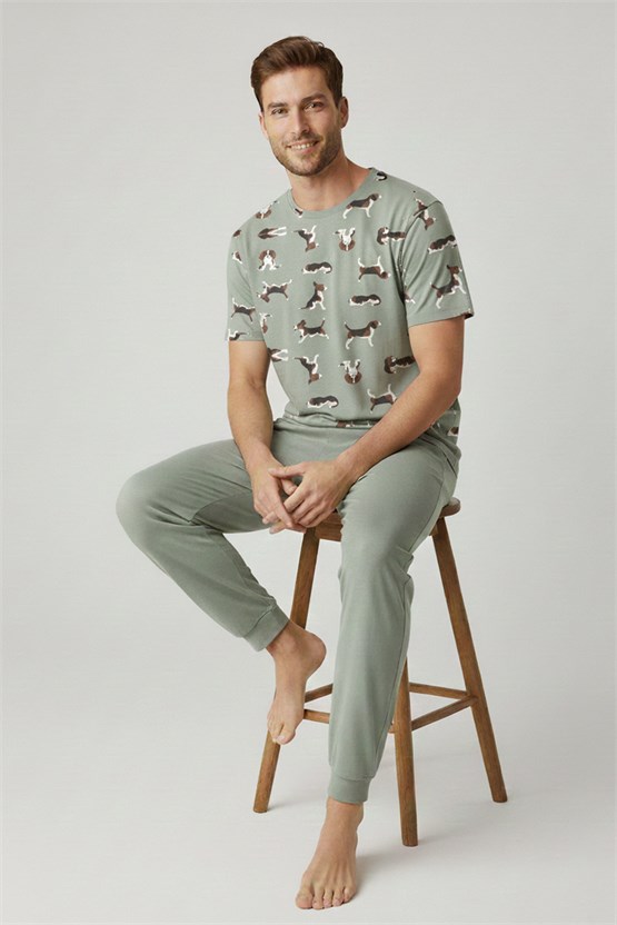 Pamuklu Kısa Kollu Pijama Takım Çağla Yeşili