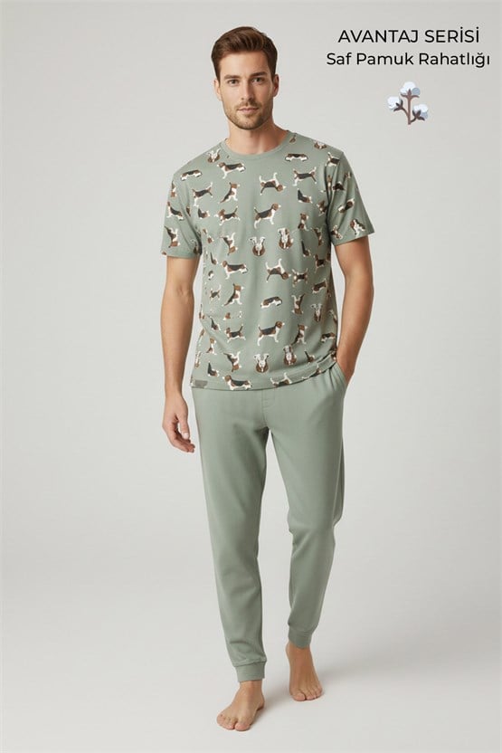 Pamuklu Kısa Kollu Pijama Takım Çağla Yeşili