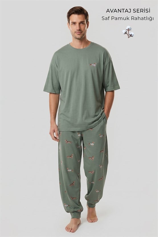 Pamuklu Kısa Kollu Pijama Takım Çağla Yeşili