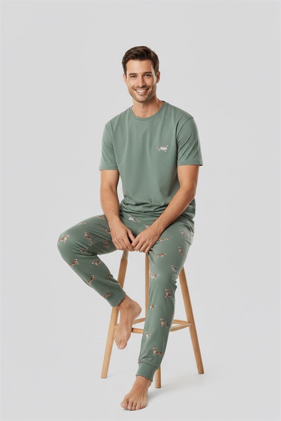 Pamuklu Kısa Kollu Pijama Takım Çağla Yeşili