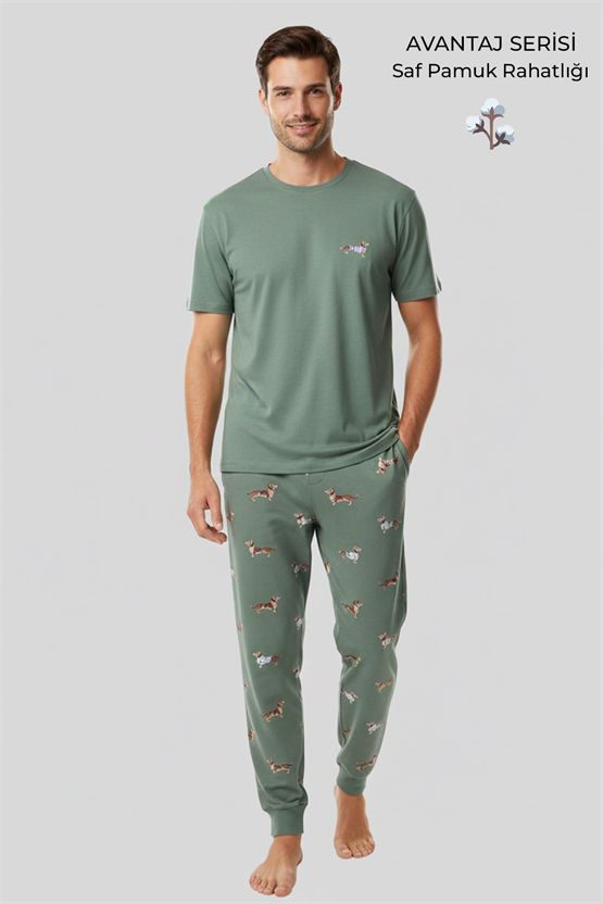 Pamuklu Kısa Kollu Pijama Takım Çağla Yeşili