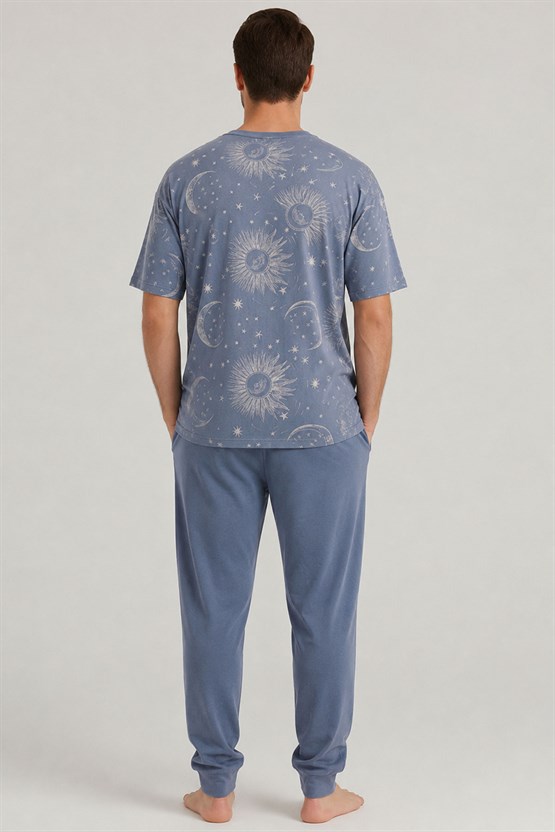 Pamuklu Kısa Kollu Pijama Takım İndigo