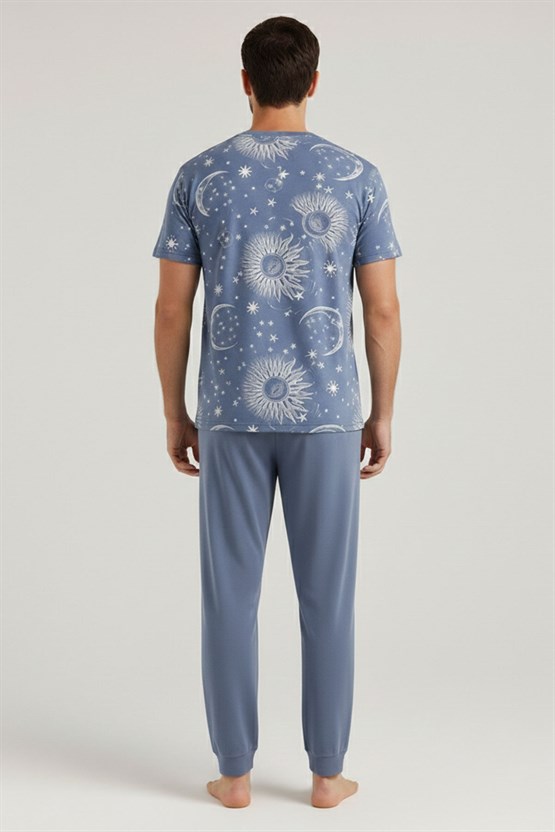Pamuklu Kısa Kollu Pijama Takım İndigo