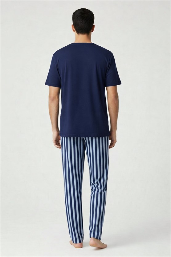 Pamuklu Kısa Kollu Pijama Takım Lacivert