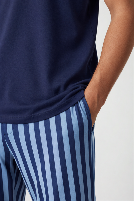Pamuklu Kısa Kollu Pijama Takım Lacivert