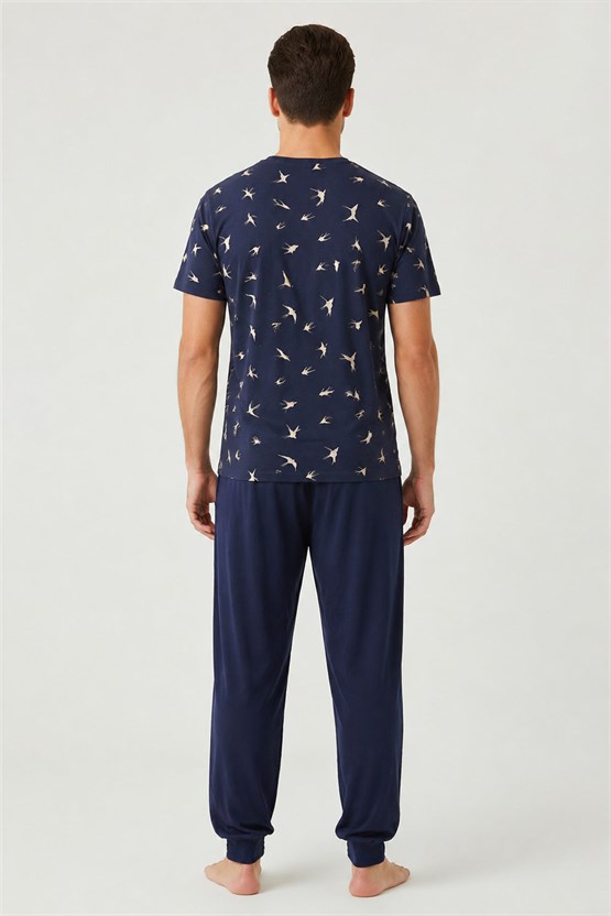 Pamuklu Kısa Kollu Pijama Takım Lacivert