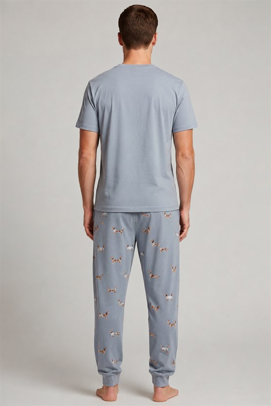 Pamuklu Kısa Kollu Pijama Takım Mavi