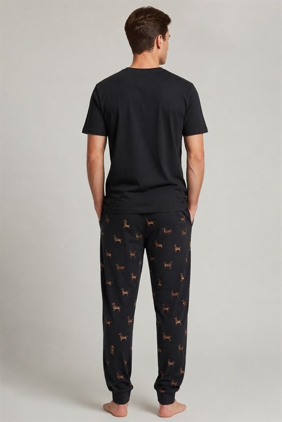 Pamuklu Kısa Kollu Pijama Takım Siyah