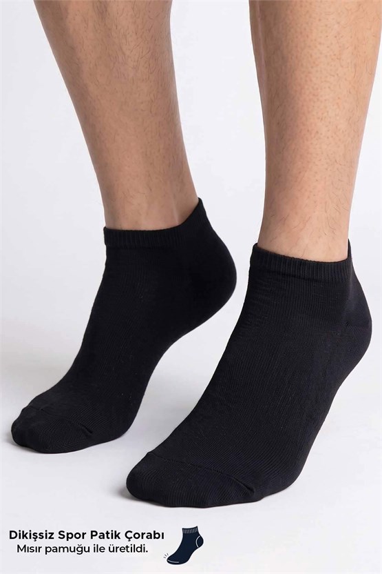 Socksmax Unisex Mısır Pamuğu Dikişsiz Üçlü Patik Çorap Siyah