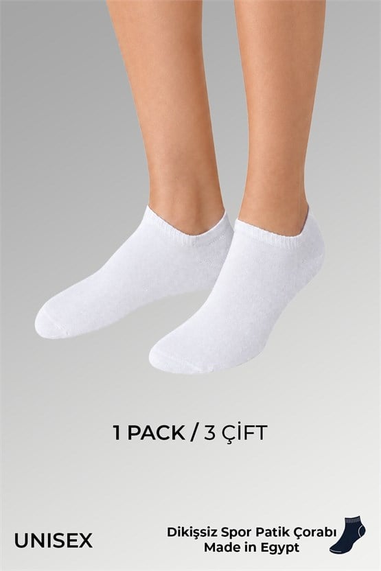 Socksmax Unisex Pamuklu Dikişsiz Üçlü Patik Çorap Beyaz