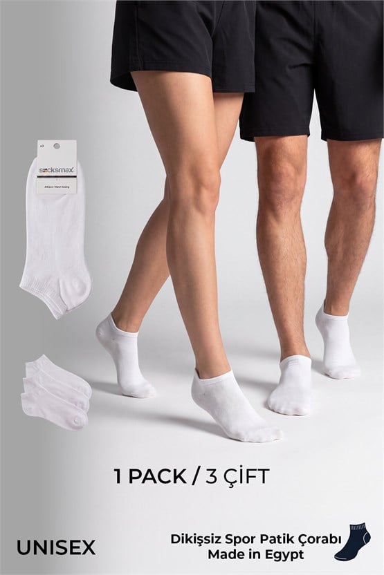 Socksmax Unisex Pamuklu Dikişsiz Üçlü Patik Çorap Beyaz