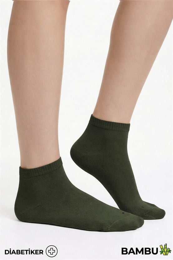 Unisex Bambu Diyabetik Sneaker Çorap Haki