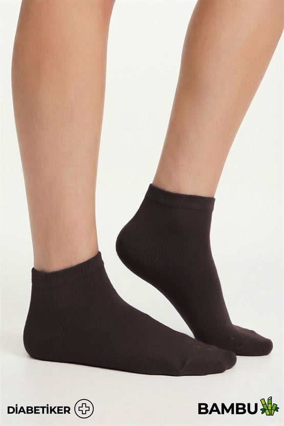 Unisex Bambu Diyabetik Sneaker Çorap Kahverengi
