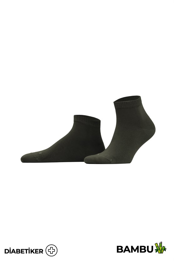 Unisex Bambu Diyabetik Sneaker Çorap Koyu Haki