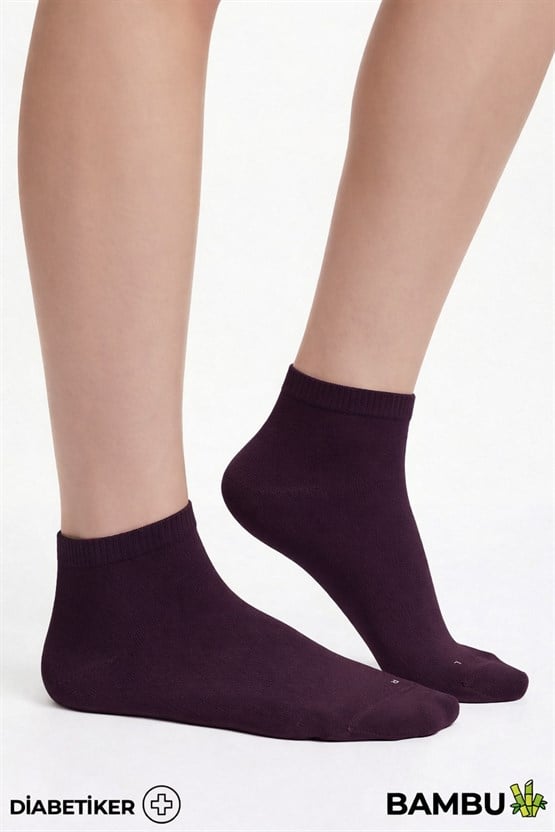 Unisex Bambu Diyabetik Sneaker Çorap Mor