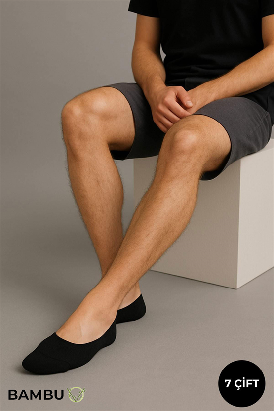 Mısırlı Unisex Bambu Kutulu 7 Çift Babet Çorap Siyah