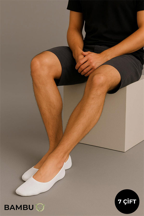Mısırlı Unisex Bambu Kutulu 7 Çift Babet Çorap Beyaz