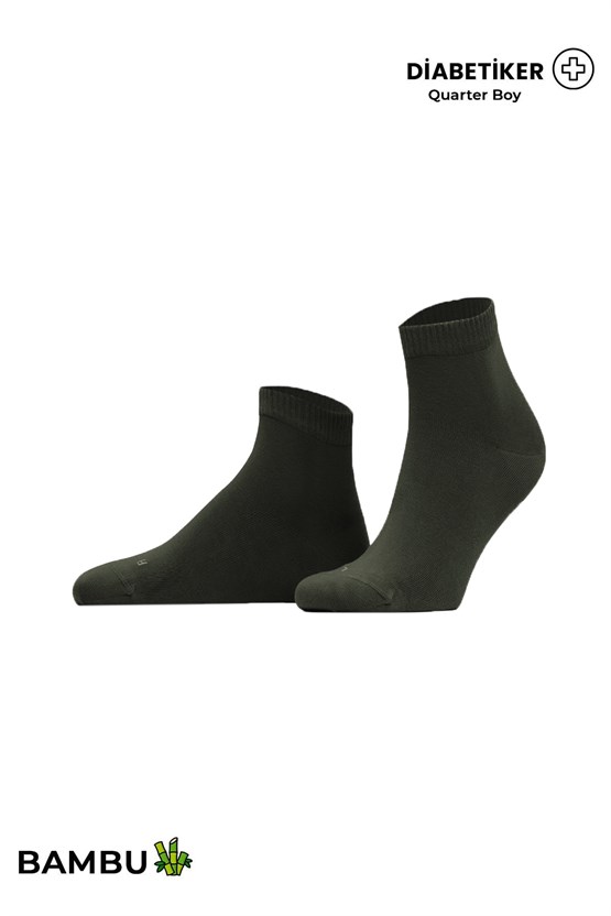Unisex Diyabetik Bambu Kısa Konç Çorap Koyu Haki