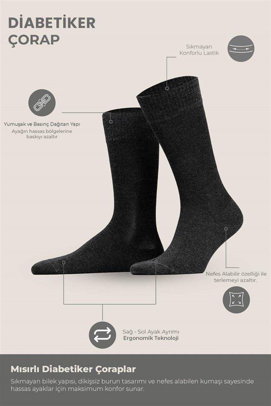 Unisex Diyabetik Bambu Soket Çorap Antrasit