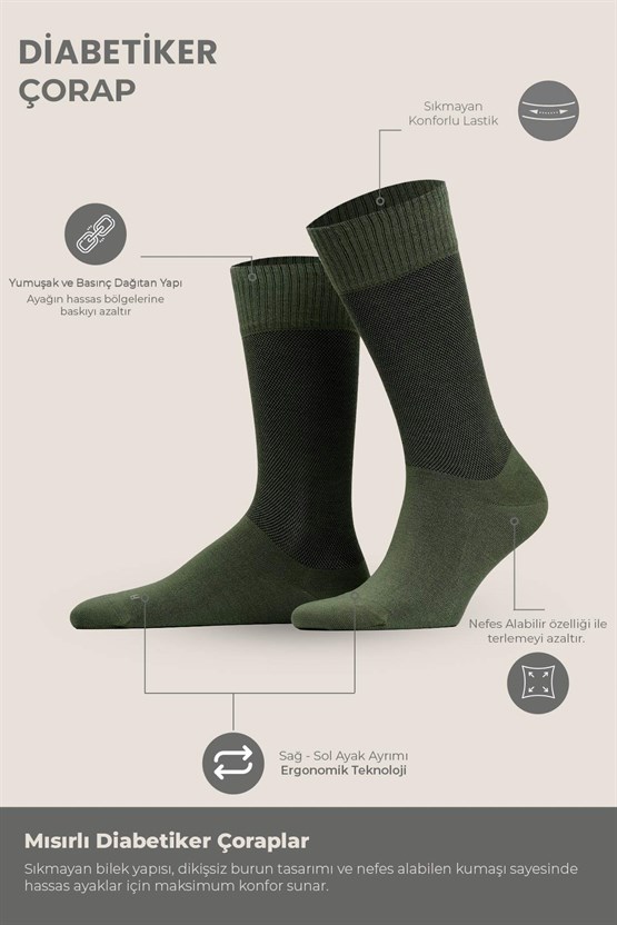 Unisex Diyabetik Bambu Soket Çorap Haki